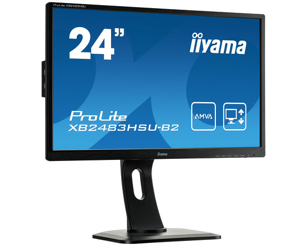 ProLite XB2483HSU-B2 - Un moniteur 24" AMVA haut de gamme intégrant un pied ergonomique ajustable.