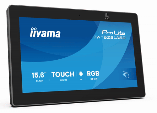 ProLite TW1625LASC-B3PNR - PC táctil de 15.6” PCAP de 10 puntos con Android, Power over Ethernet Technology, lector NFC/RFID y barra LED RGB alrededor de la pantalla